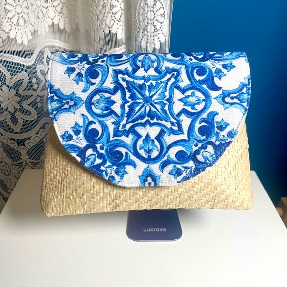 rave Handbags - Dolce & Gabbana-Light Blue Makeup pouch. Woven pattern. 7 H x 9.5 L